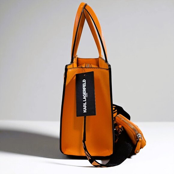 Karl Lagerfeld Paris Maybelle Satchel with Coin Pouch Orange NWT - Picture 6 of 11